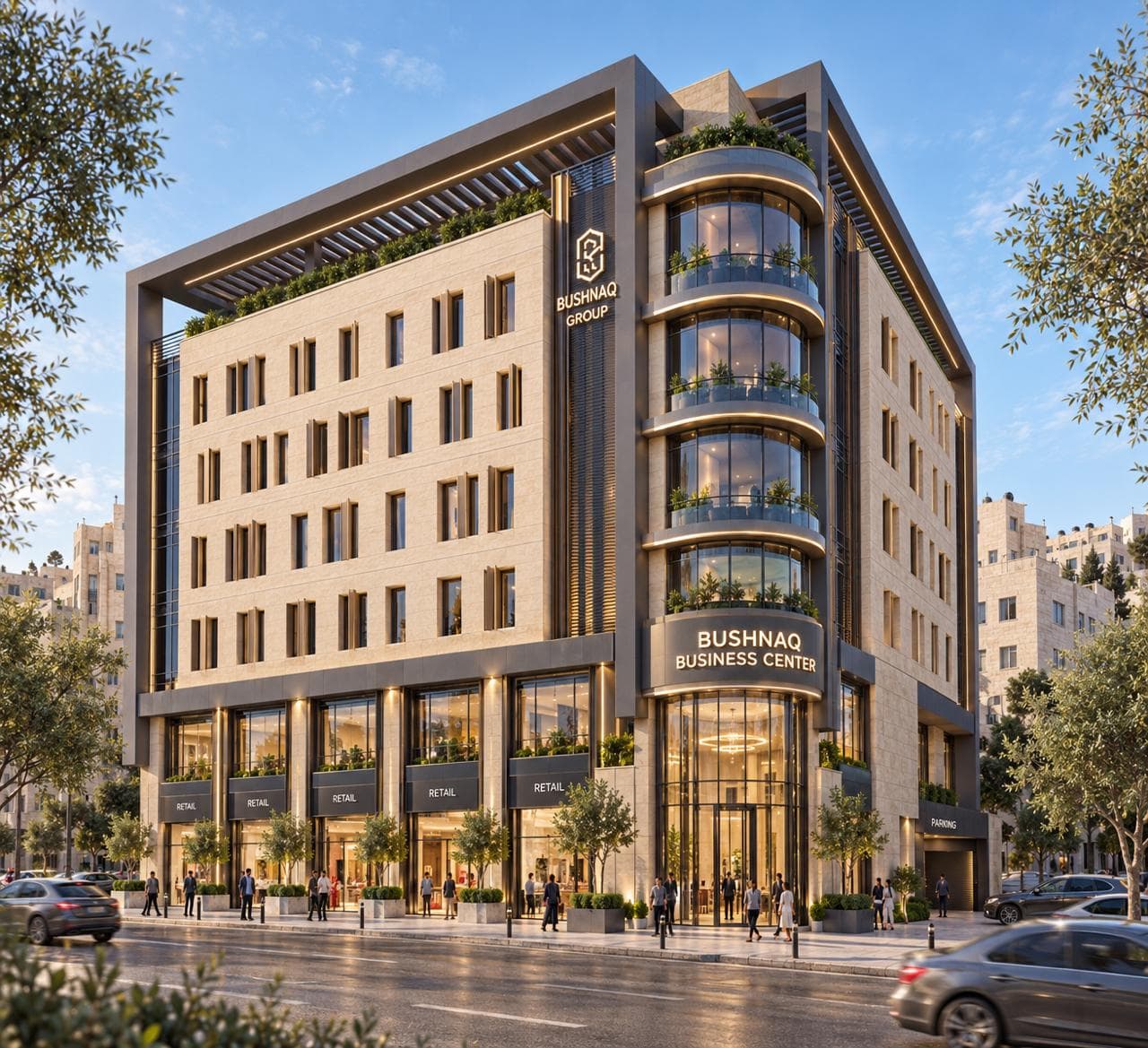 Ground-floor retail, lobby and parking entrance