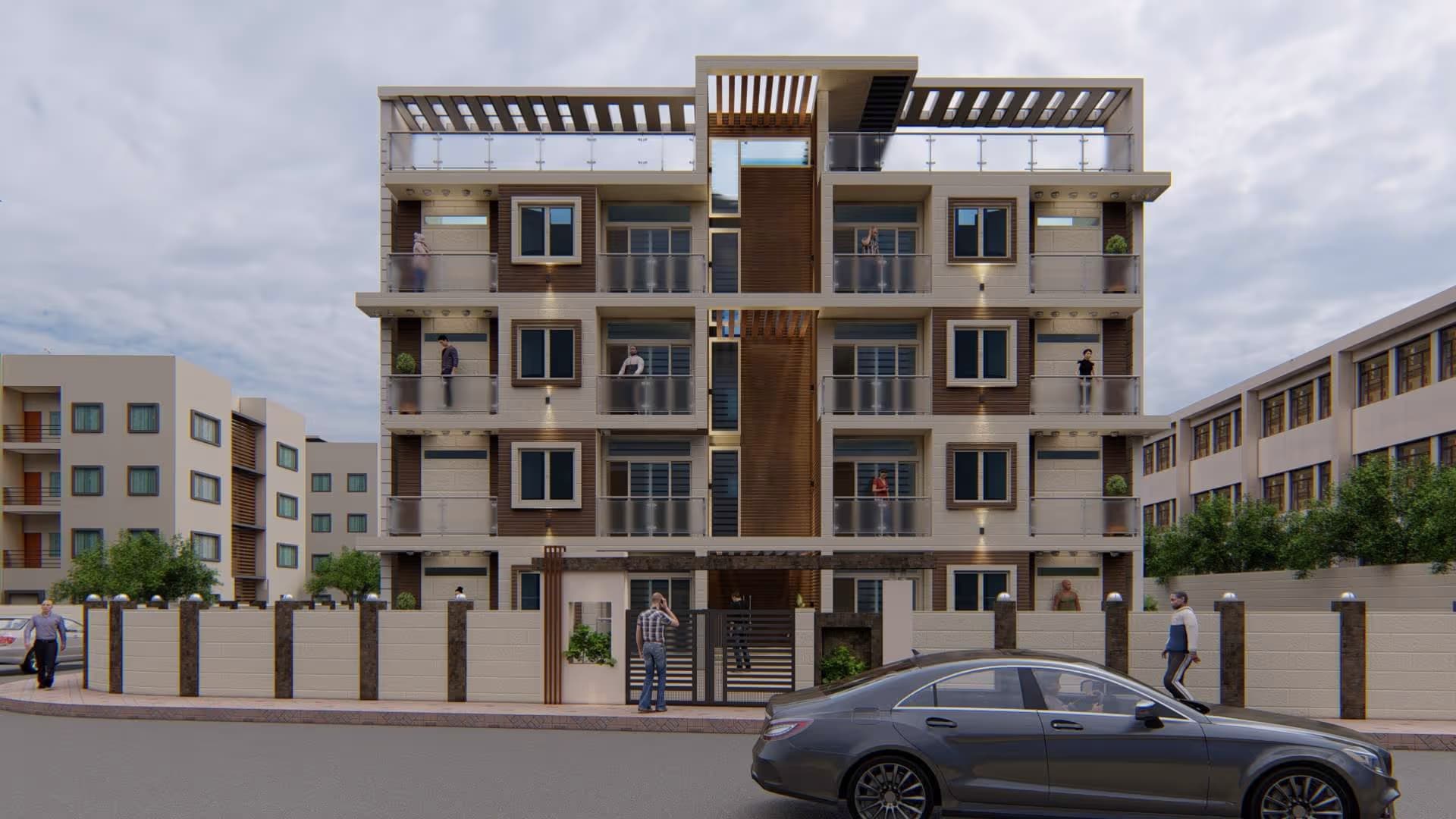 Front view of the residential building