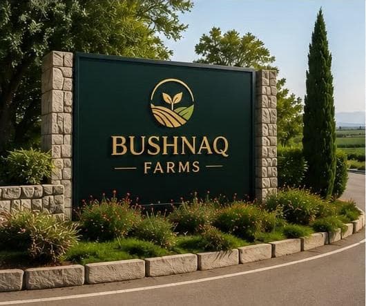 Bushnaq Farms entrance sign